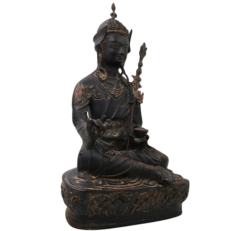 Brass Guru Idol Murti Statue, Handcrafted Sadguru Gurudev Traditional Chola Pooja Home Decor Gift, Black, 19.5 Inch, 1 Piece