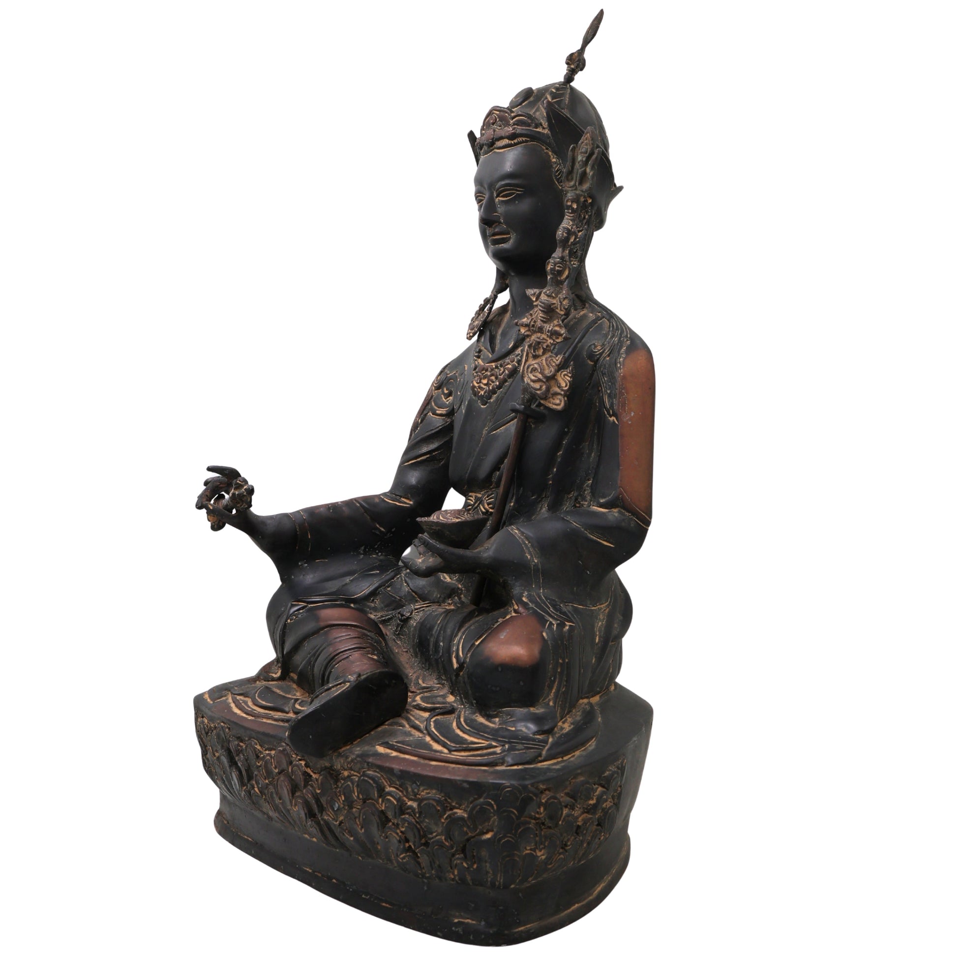 Brass Guru Idol Murti Statue, Handcrafted Sadguru Gurudev Traditional Chola Pooja Home Decor Gift, Black, 19.5 Inch, 1 Piece