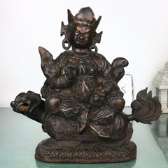 Brass Kuber On Dragon Idol Statue, Handcrafted Kubera Vaishravana Murti for Pooja, Vastu Decor & Gifting, Silver And Copper, 10 Inch, 1 Piece