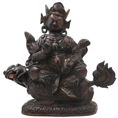 Brass Kuber On Dragon Idol Statue, Handcrafted Kubera Vaishravana Murti for Pooja, Vastu Decor & Gifting, Silver And Copper, 10 Inch, 1 Piece