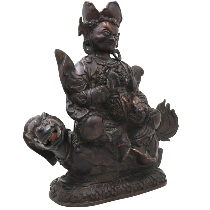 Brass Kuber On Dragon Idol Statue, Handcrafted Kubera Vaishravana Murti for Pooja, Vastu Decor & Gifting, Silver And Copper, 10 Inch, 1 Piece
