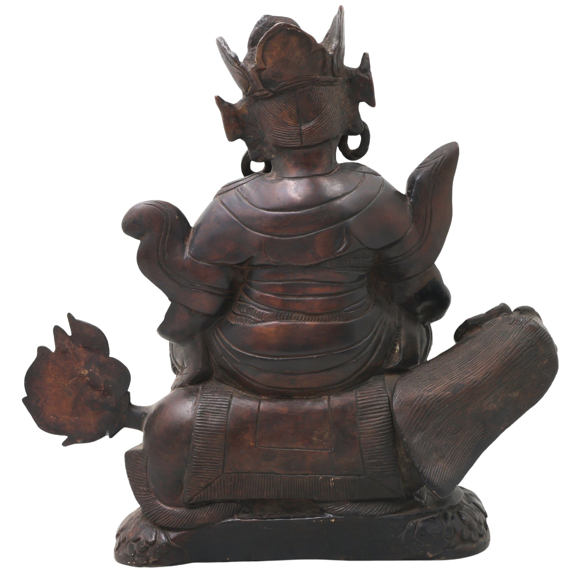 Brass Kuber On Dragon Idol Statue, Handcrafted Kubera Vaishravana Murti for Pooja, Vastu Decor & Gifting, Silver And Copper, 10 Inch, 1 Piece