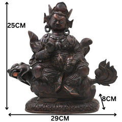 Brass Kuber On Dragon Idol Statue, Handcrafted Kubera Vaishravana Murti for Pooja, Vastu Decor & Gifting, Silver And Copper, 10 Inch, 1 Piece