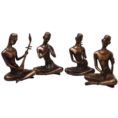 Brass Musician Sculpture Set, Handcrafted Traditional Sangeeta Vidwan Figurines for Decor & Gifting Set Of 4, Gold, 7.5 Inch, 1 Piece