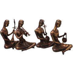 Brass Musician Sculpture Set, Handcrafted Traditional Sangeeta Vidwan Figurines for Decor & Gifting Set Of 4, Gold, 7.5 Inch, 1 Piece