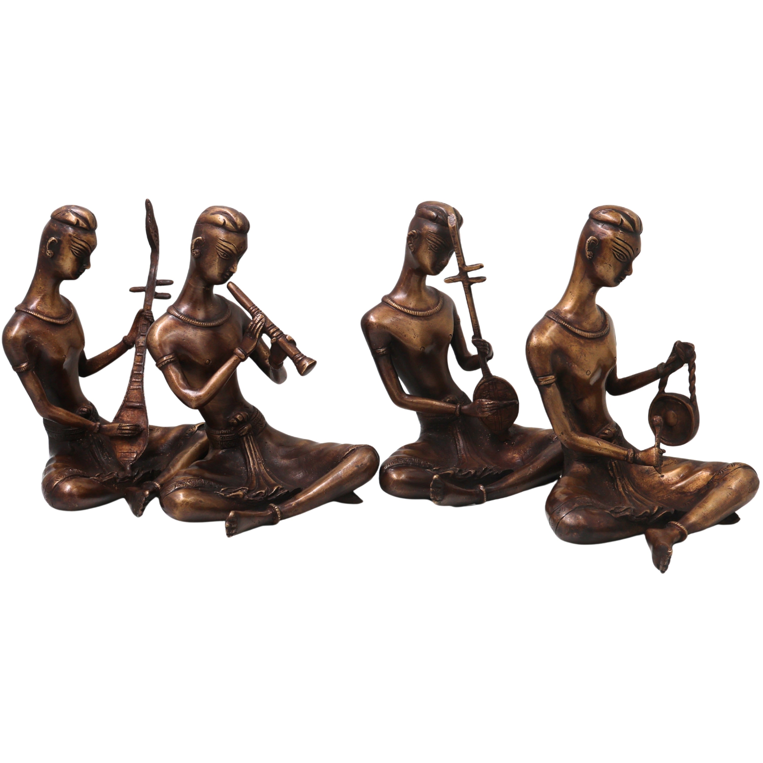 Brass Musician Sculpture Set, Handcrafted Traditional Sangeeta Vidwan Figurines for Decor & Gifting Set Of 4, Gold, 7.5 Inch, 1 Piece