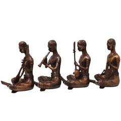 Brass Musician Sculpture Set, Handcrafted Traditional Sangeeta Vidwan Figurines for Decor & Gifting Set Of 4, Gold, 7.5 Inch, 1 Piece