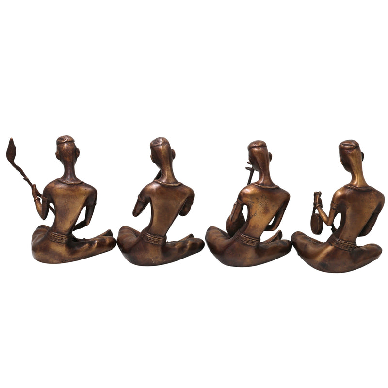 Brass Musician Sculpture Set, Handcrafted Traditional Sangeeta Vidwan Figurines for Decor & Gifting Set Of 4, Gold, 7.5 Inch, 1 Piece