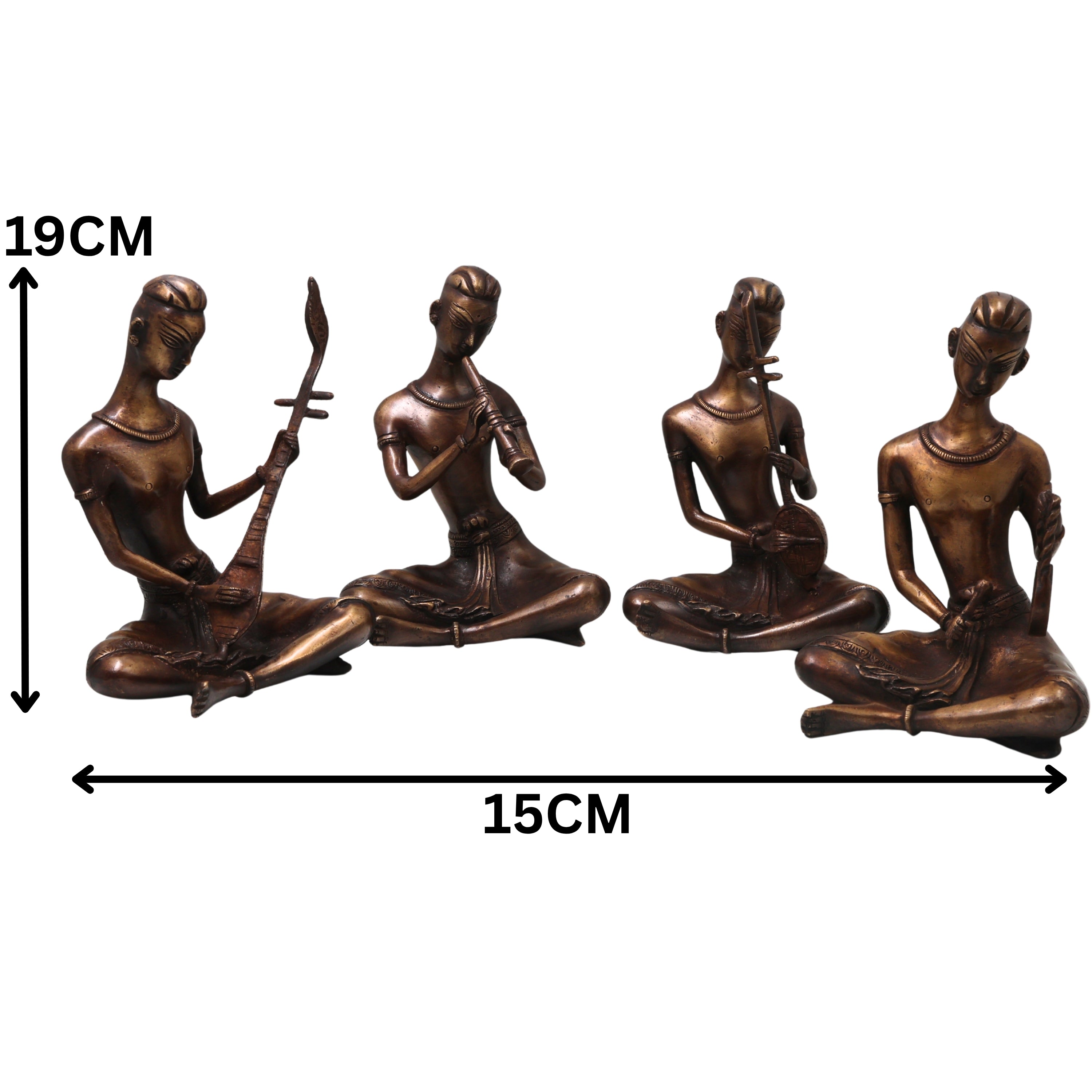 Brass Musician Sculpture Set, Handcrafted Traditional Sangeeta Vidwan Figurines for Decor & Gifting Set Of 4, Gold, 7.5 Inch, 1 Piece