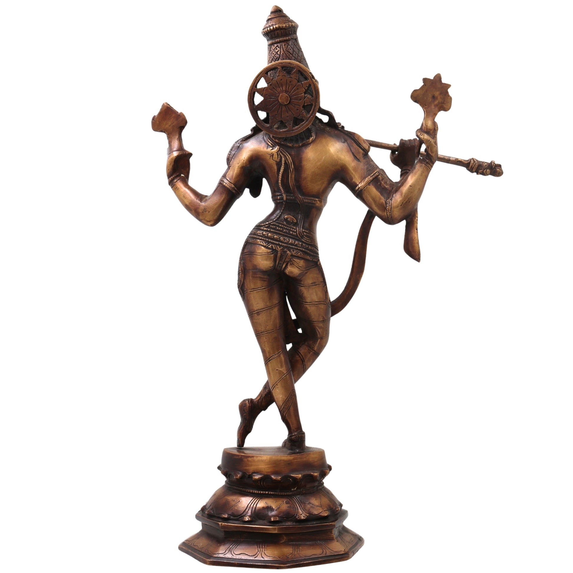 Brass Lord Krishna Idol Handcrafted Murti Traditional Venugopala Chola Style Statue for Pooja, Home Decor & Gifting, Gold, 18.5 Inch, 1 Piece