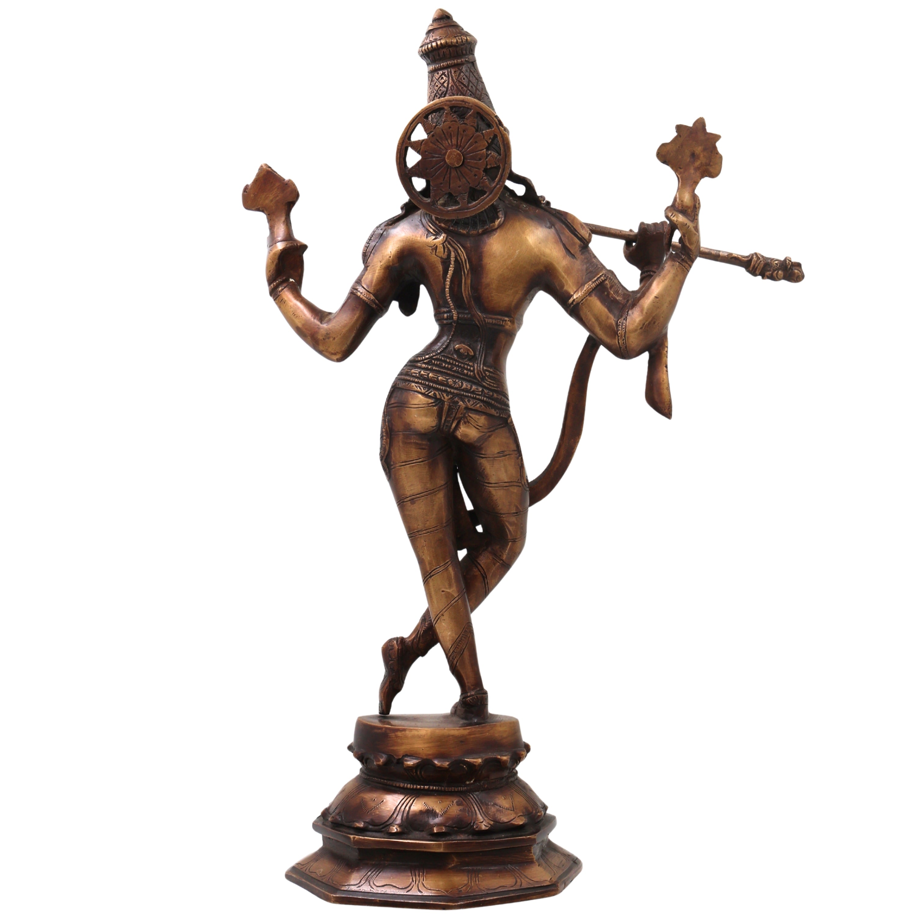 Brass Lord Krishna Idol Handcrafted Murti Traditional Venugopala Chola Style Statue for Pooja, Home Decor & Gifting, Gold, 18.5 Inch, 1 Piece