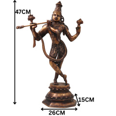 Brass Lord Krishna Idol Handcrafted Murti Traditional Venugopala Chola Style Statue for Pooja, Home Decor & Gifting, Gold, 18.5 Inch, 1 Piece