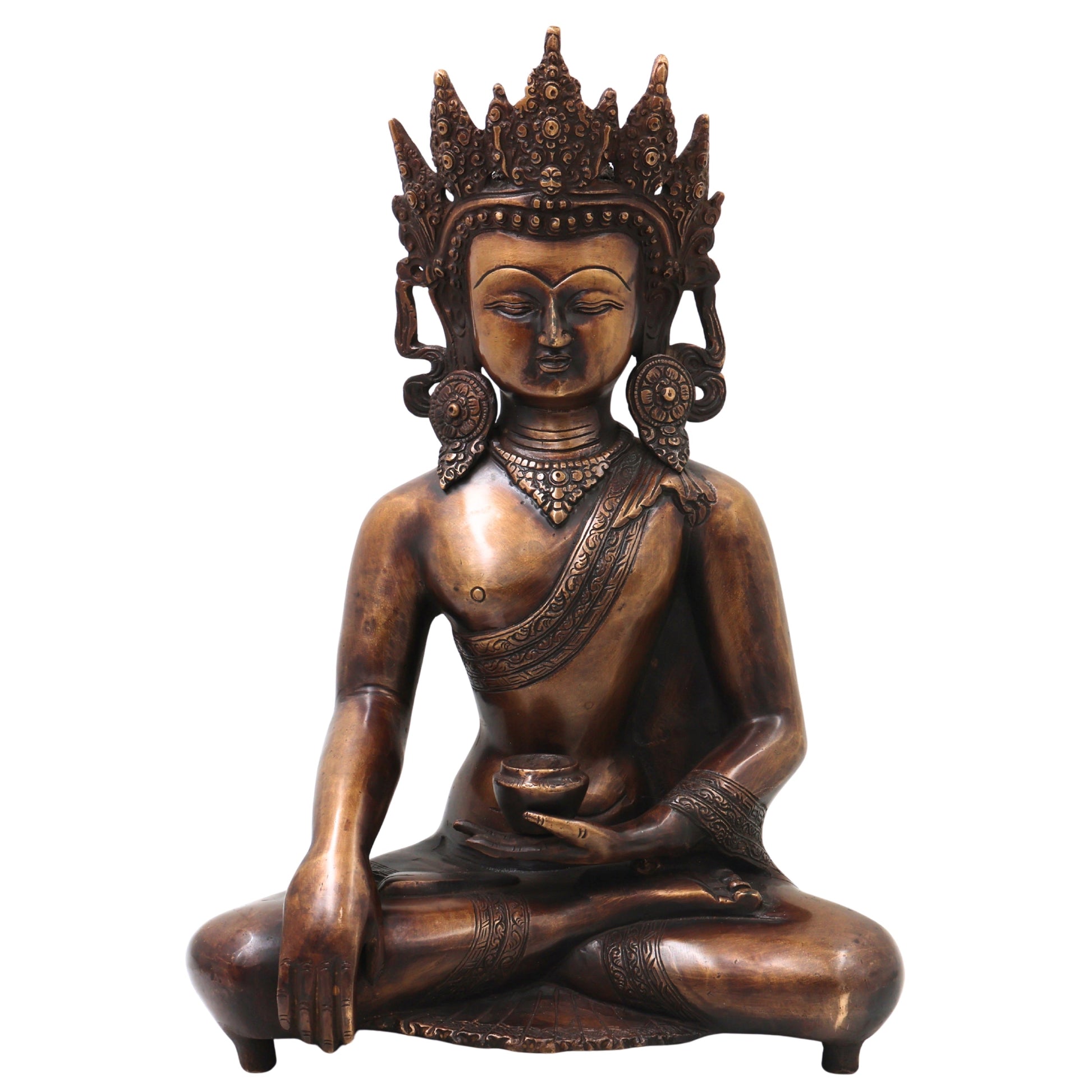 Brass Crown Gautama Buddha Idol Handcrafted Statue for Home Decor, Meditation, Vastu & Spiritual Gifting, Gold, 14 Inch, 1 Piece
