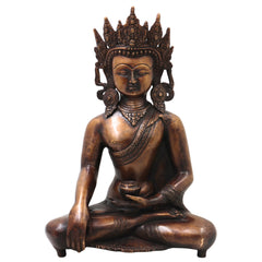 Brass Crown Gautama Buddha Idol Handcrafted Statue for Home Decor, Meditation, Vastu & Spiritual Gifting, Gold, 14 Inch, 1 Piece