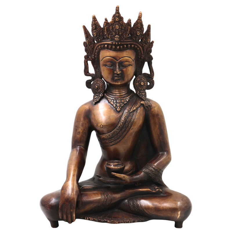 Brass Crown Gautama Buddha Idol Handcrafted Statue for Home Decor, Meditation, Vastu & Spiritual Gifting, Gold, 14 Inch, 1 Piece