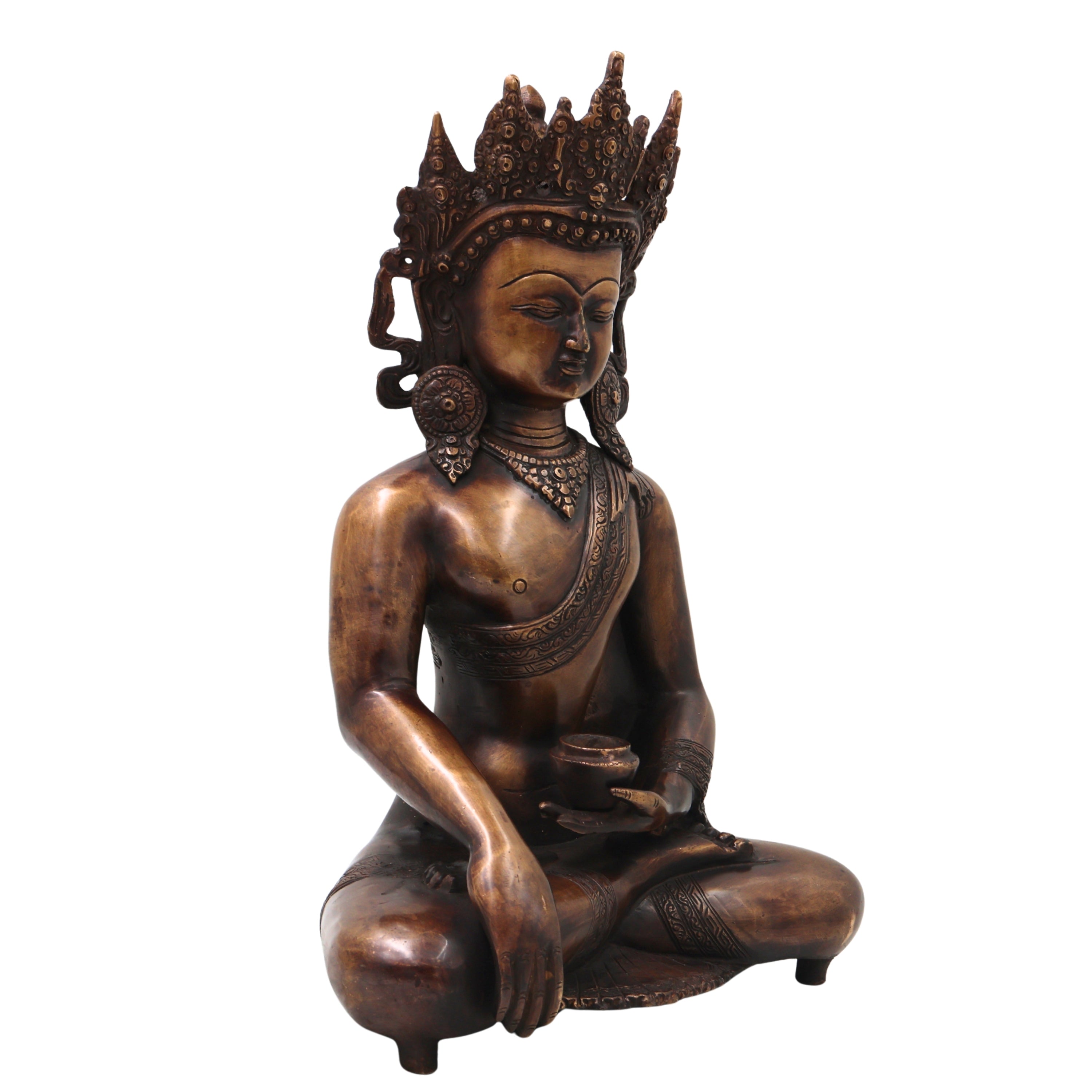 Brass Crown Gautama Buddha Idol Handcrafted Statue for Home Decor, Meditation, Vastu & Spiritual Gifting, Gold, 14 Inch, 1 Piece