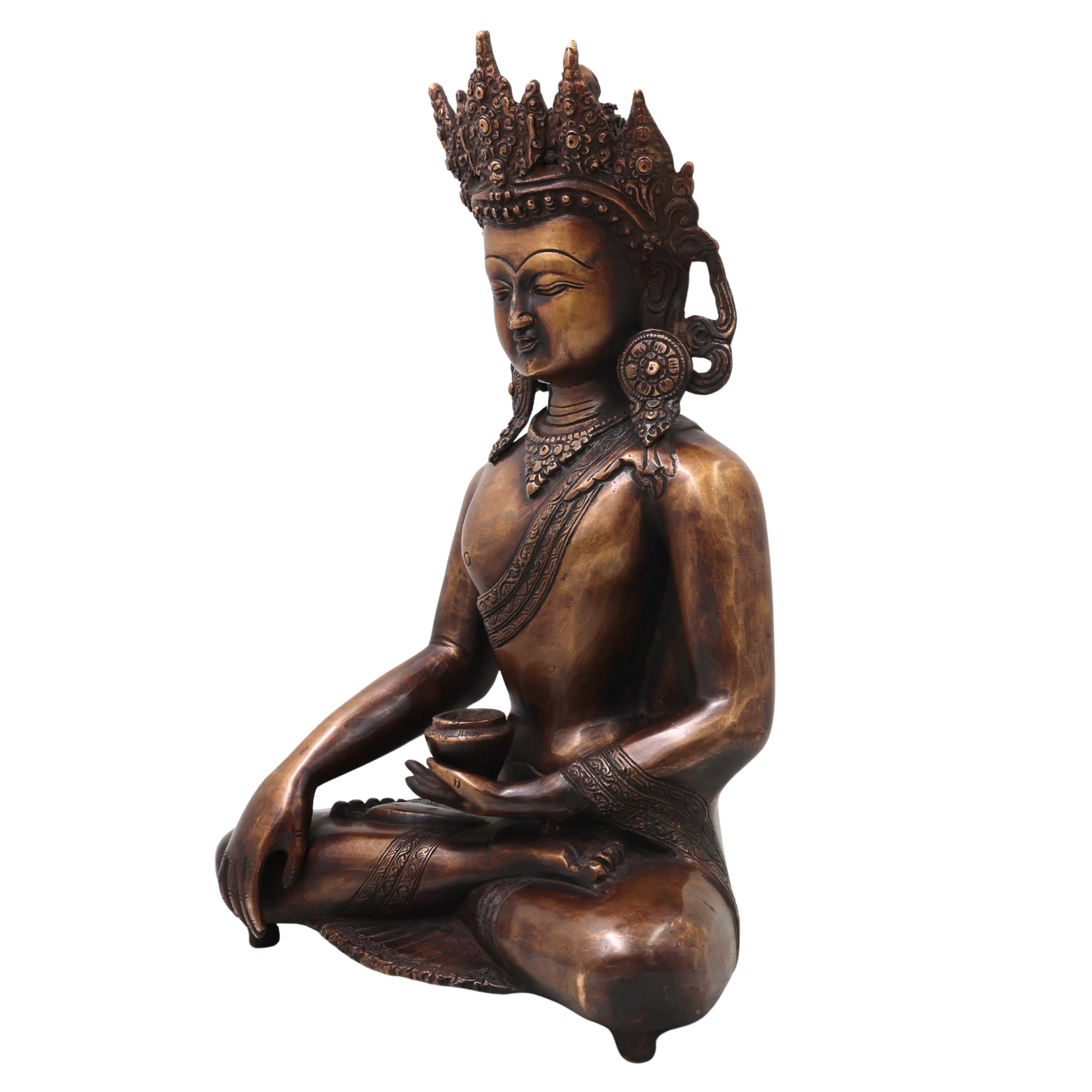 Brass Crown Gautama Buddha Idol Handcrafted Statue for Home Decor, Meditation, Vastu & Spiritual Gifting, Gold, 14 Inch, 1 Piece