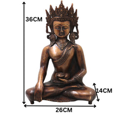 Brass Crown Gautama Buddha Idol Handcrafted Statue for Home Decor, Meditation, Vastu & Spiritual Gifting, Gold, 14 Inch, 1 Piece