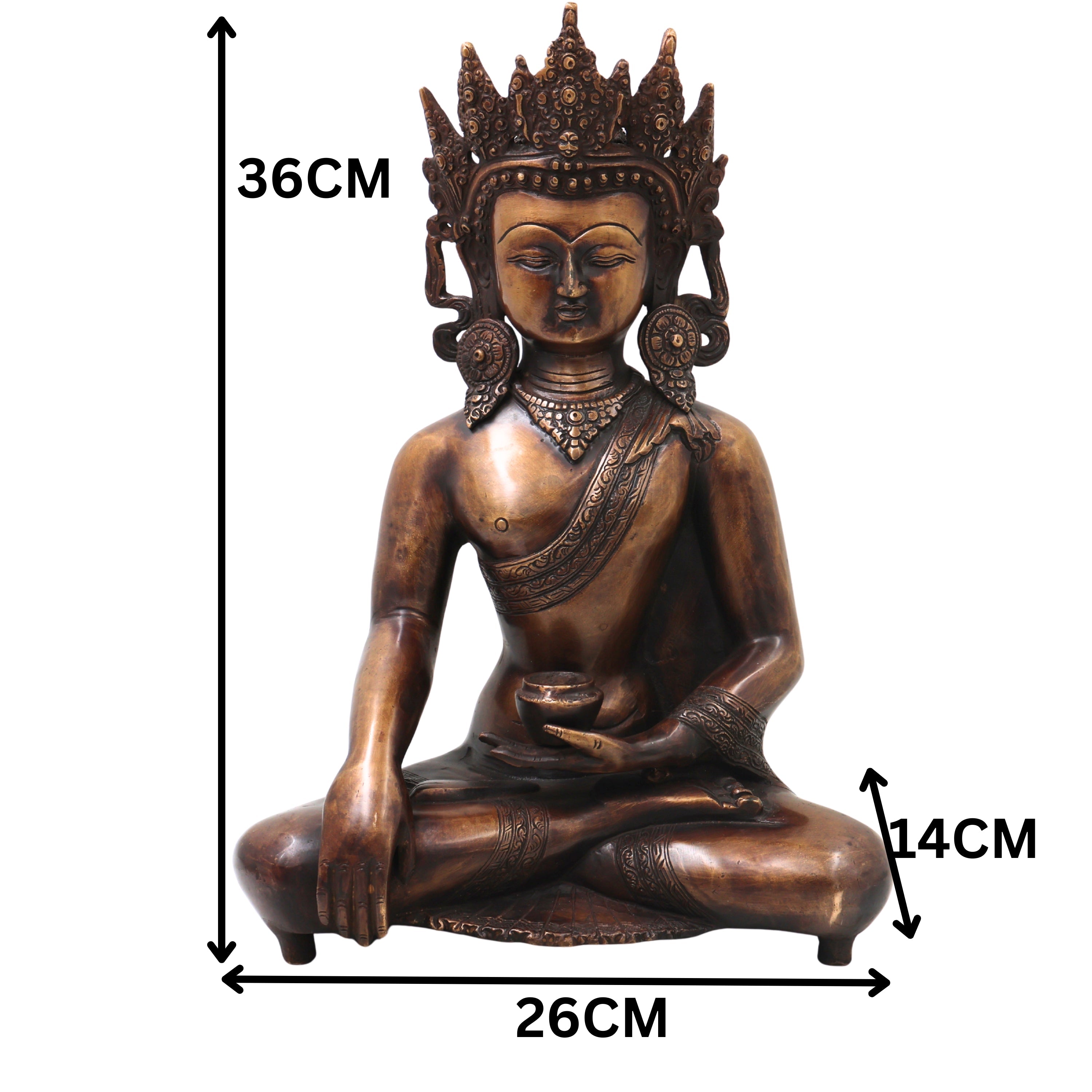 Brass Crown Gautama Buddha Idol Handcrafted Statue for Home Decor, Meditation, Vastu & Spiritual Gifting, Gold, 14 Inch, 1 Piece