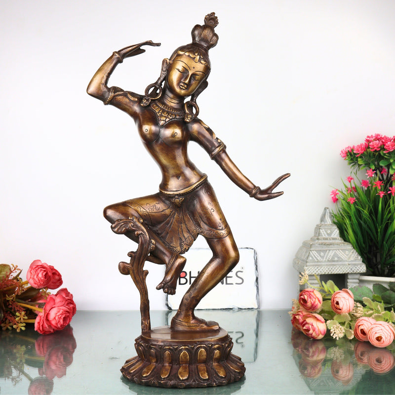 Brass Dancing Parvathi Idol Murti Nartana Parvati Devi Statue, Handcrafted Traditional Chola Pooja Decor Gift, Gold, 15.5 Inch, 1 Piece