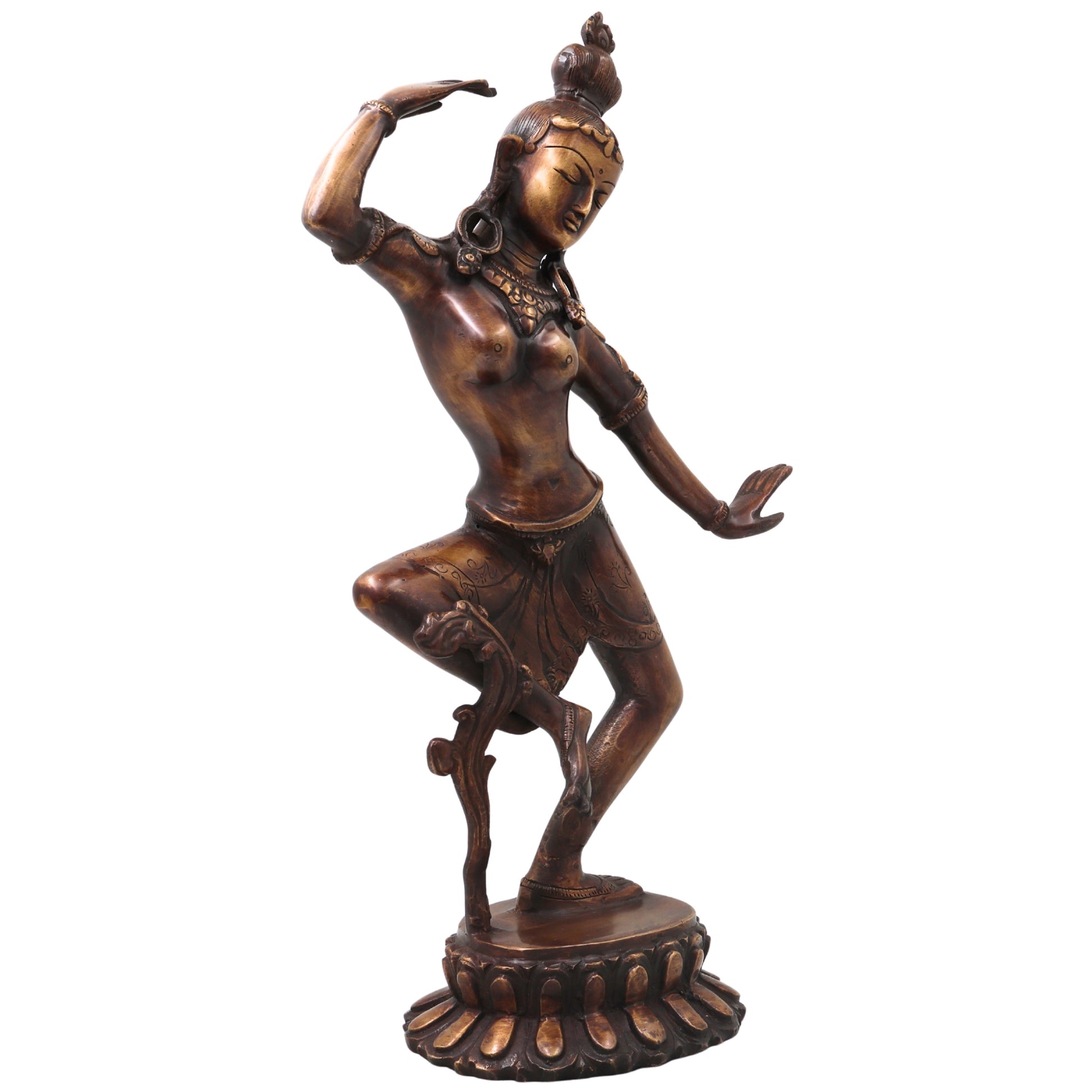 Brass Dancing Parvathi Idol Murti Nartana Parvati Devi Statue, Handcrafted Traditional Chola Pooja Decor Gift, Gold, 15.5 Inch, 1 Piece