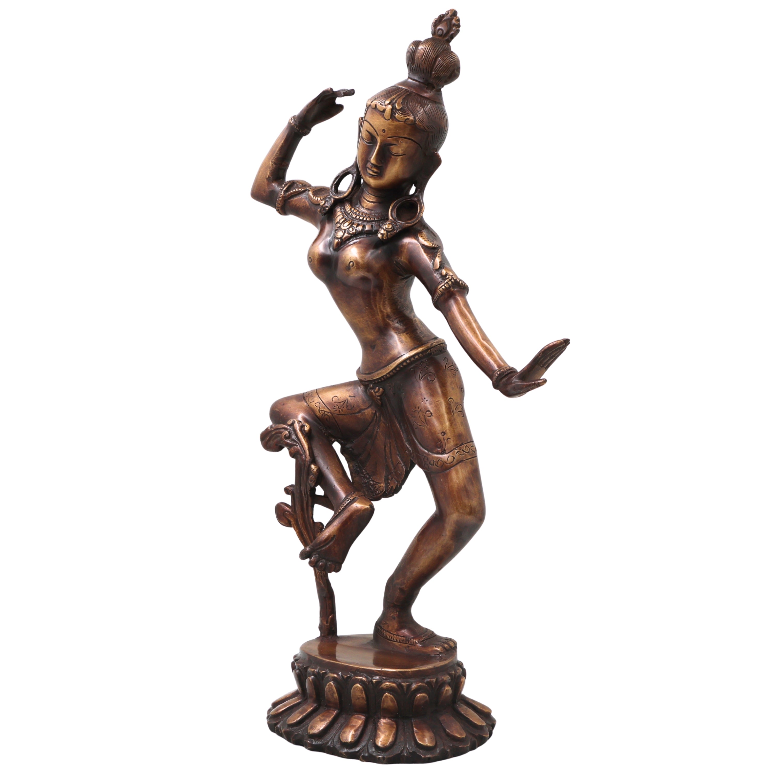 Brass Dancing Parvathi Idol Murti Nartana Parvati Devi Statue, Handcrafted Traditional Chola Pooja Decor Gift, Gold, 15.5 Inch, 1 Piece