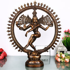 Brass Nataraja Idol, Handcrafted Lord Shiva Cosmic Dancer Chola Style Murti for Pooja, Home Decor & Gifting, Gold, 20 Inch, 1 Piece