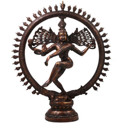 Brass Nataraja Idol, Handcrafted Lord Shiva Cosmic Dancer Chola Style Murti for Pooja, Home Decor & Gifting, Gold, 20 Inch, 1 Piece