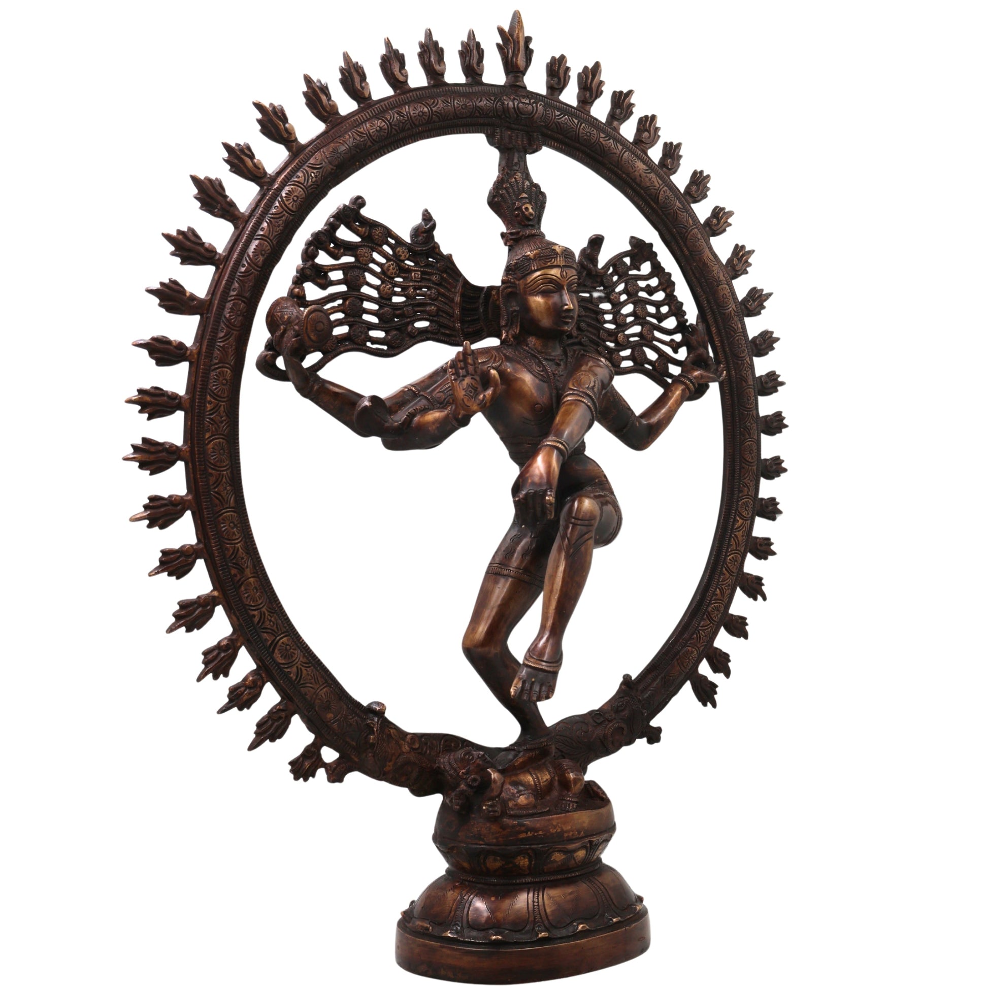 Brass Nataraja Idol, Handcrafted Lord Shiva Cosmic Dancer Chola Style Murti for Pooja, Home Decor & Gifting, Gold, 20 Inch, 1 Piece