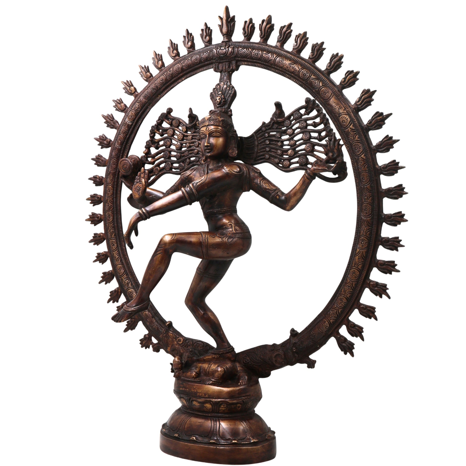 Brass Nataraja Idol, Handcrafted Lord Shiva Cosmic Dancer Chola Style Murti for Pooja, Home Decor & Gifting, Gold, 20 Inch, 1 Piece