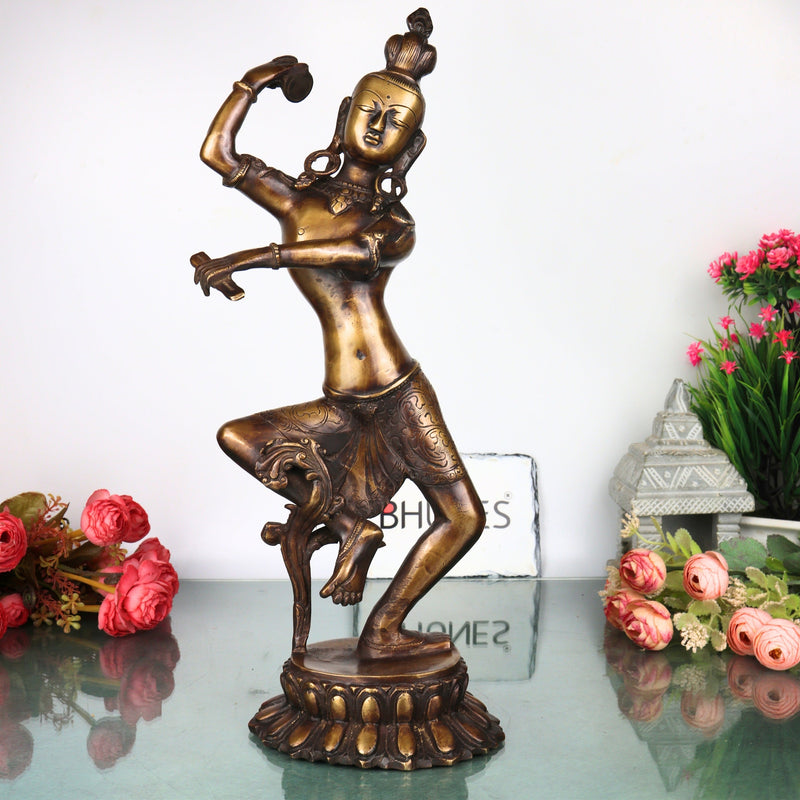 Brass Nataraja Idol Handcrafted Chola Style Dancing Shiva Murti for Pooja Home Decor & Spiritual Gifting, Gold, 17 Inch, 1 Piece