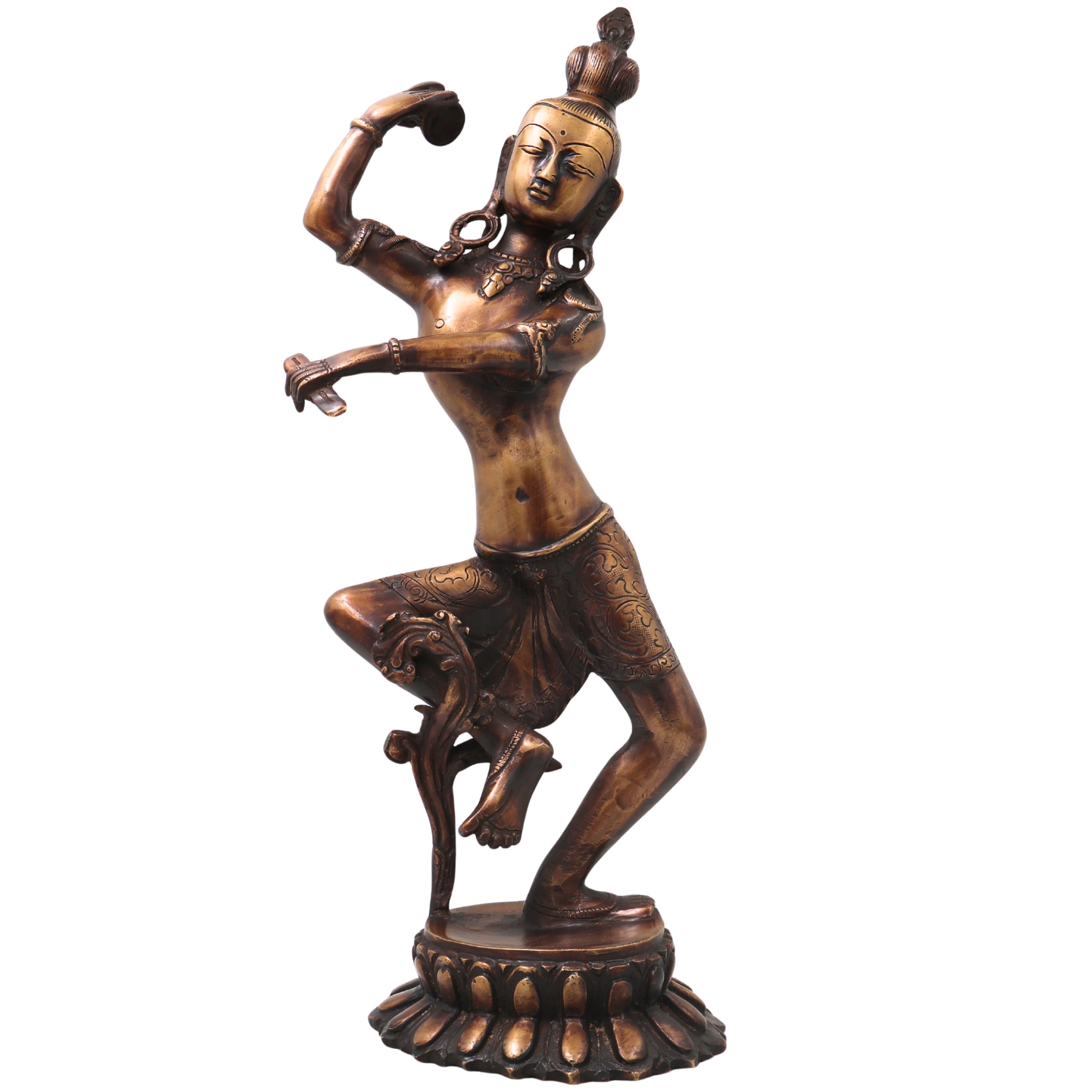 Brass Nataraja Idol Handcrafted Chola Style Dancing Shiva Murti for Pooja Home Decor & Spiritual Gifting, Gold, 17 Inch, 1 Piece