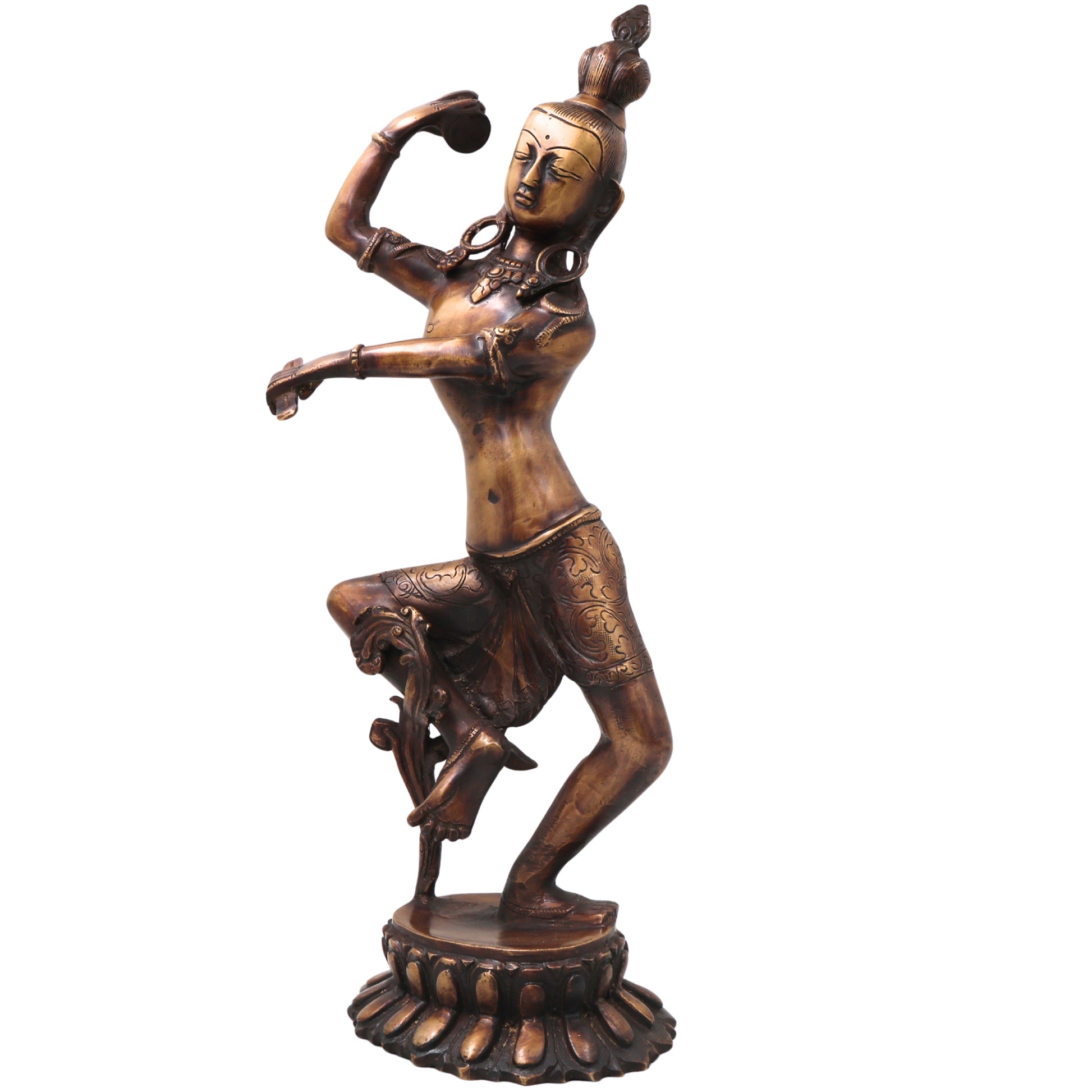 Brass Nataraja Idol Handcrafted Chola Style Dancing Shiva Murti for Pooja Home Decor & Spiritual Gifting, Gold, 17 Inch, 1 Piece