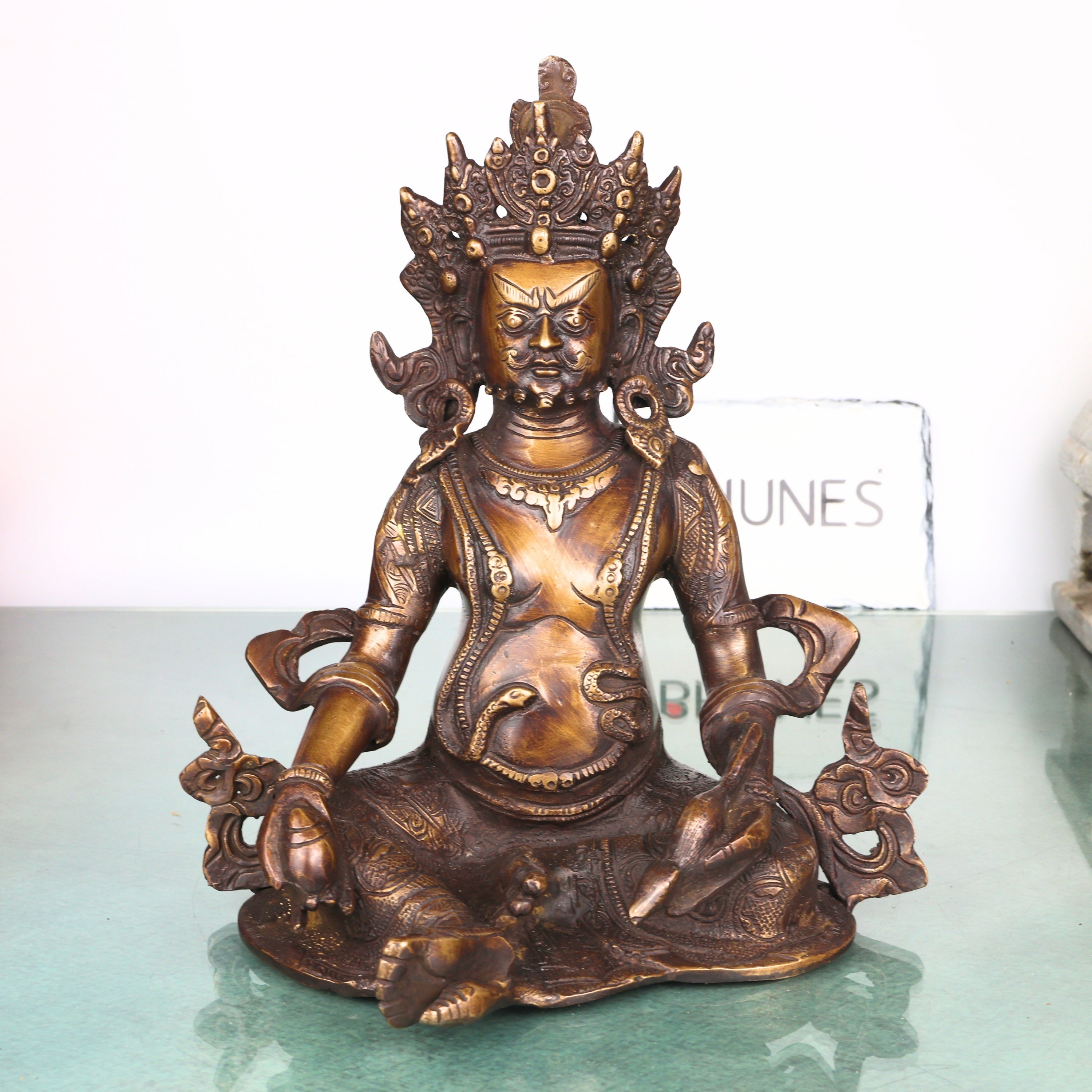 Brass Kubera Idol Murti, Handcrafted Dhan Kubera Wealth God Statue for Pooja, Home Decor & Spiritual Gifting, Gold, 10 Inch, 1 Piece