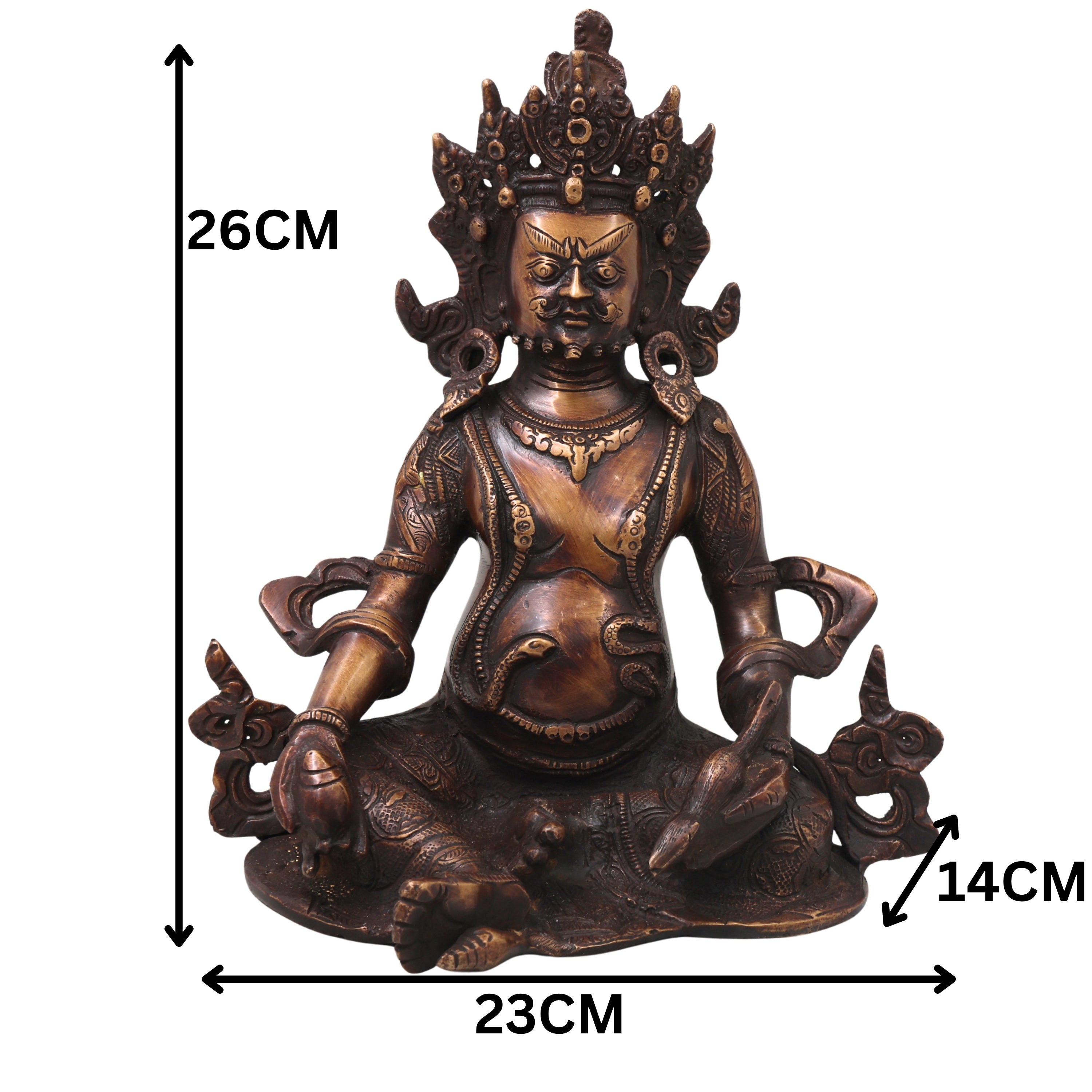 Brass Kubera Idol Murti, Handcrafted Dhan Kubera Wealth God Statue for Pooja, Home Decor & Spiritual Gifting, Gold, 10 Inch, 1 Piece