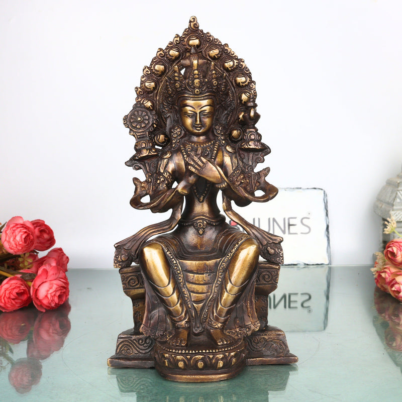 Brass Maitreya Buddha Sculpture Idol, Handcrafted Future Buddha Ajita Bodhisattva Murti for Pooja, Home Decor & Gifting, Gold, 10 Inch, 1 Piece