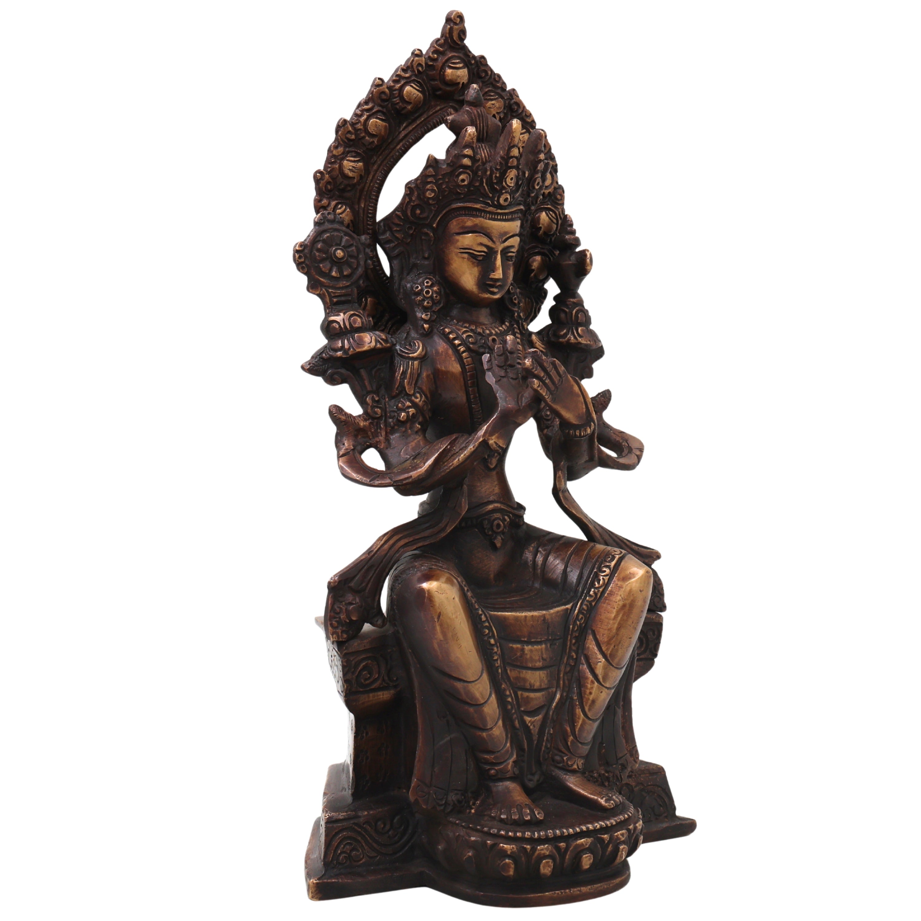 Brass Maitreya Buddha Sculpture Idol, Handcrafted Future Buddha Ajita Bodhisattva Murti for Pooja, Home Decor & Gifting, Gold, 10 Inch, 1 Piece
