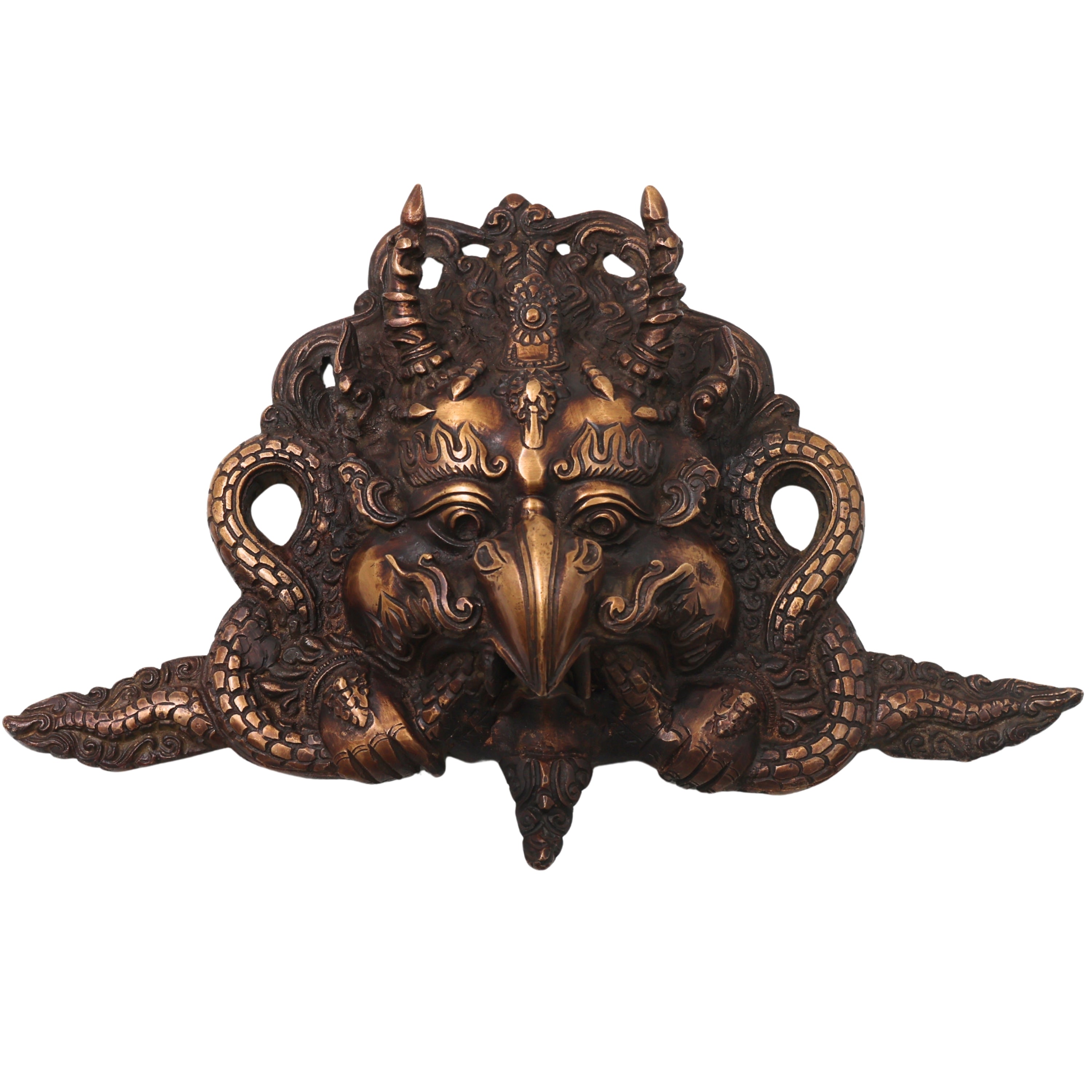 Brass Garuda Face Wall Decor,Handcrafted  Vainateya Vishnu Vahana Traditional Chola Sculpture for Gifting & Home, Gold, 7.5 Inch, 1 Piece