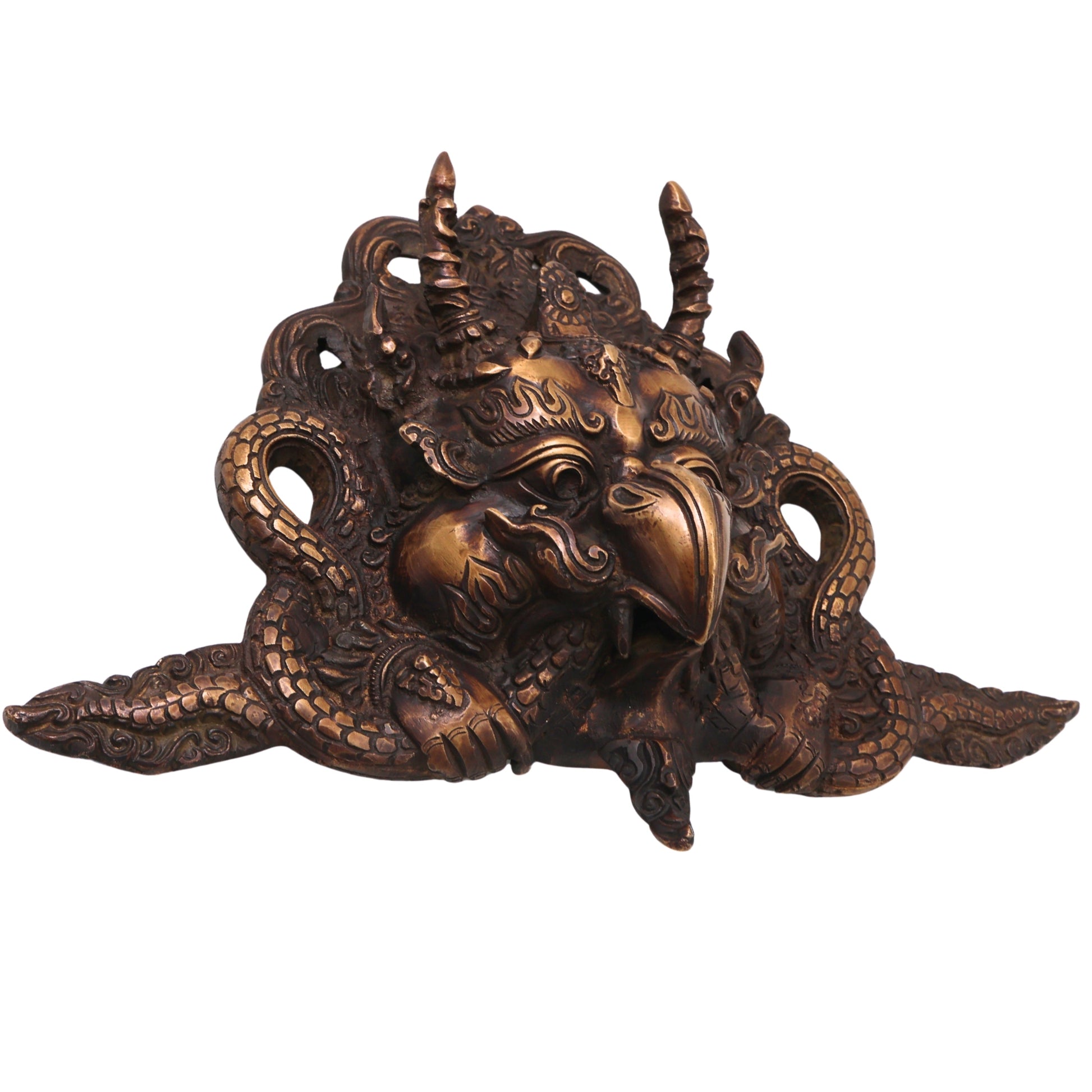 Brass Garuda Face Wall Decor,Handcrafted  Vainateya Vishnu Vahana Traditional Chola Sculpture for Gifting & Home, Gold, 7.5 Inch, 1 Piece