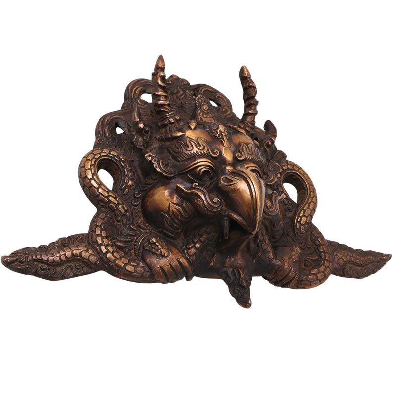 Brass Garuda Face Wall Decor,Handcrafted  Vainateya Vishnu Vahana Traditional Chola Sculpture for Gifting & Home, Gold, 7.5 Inch, 1 Piece