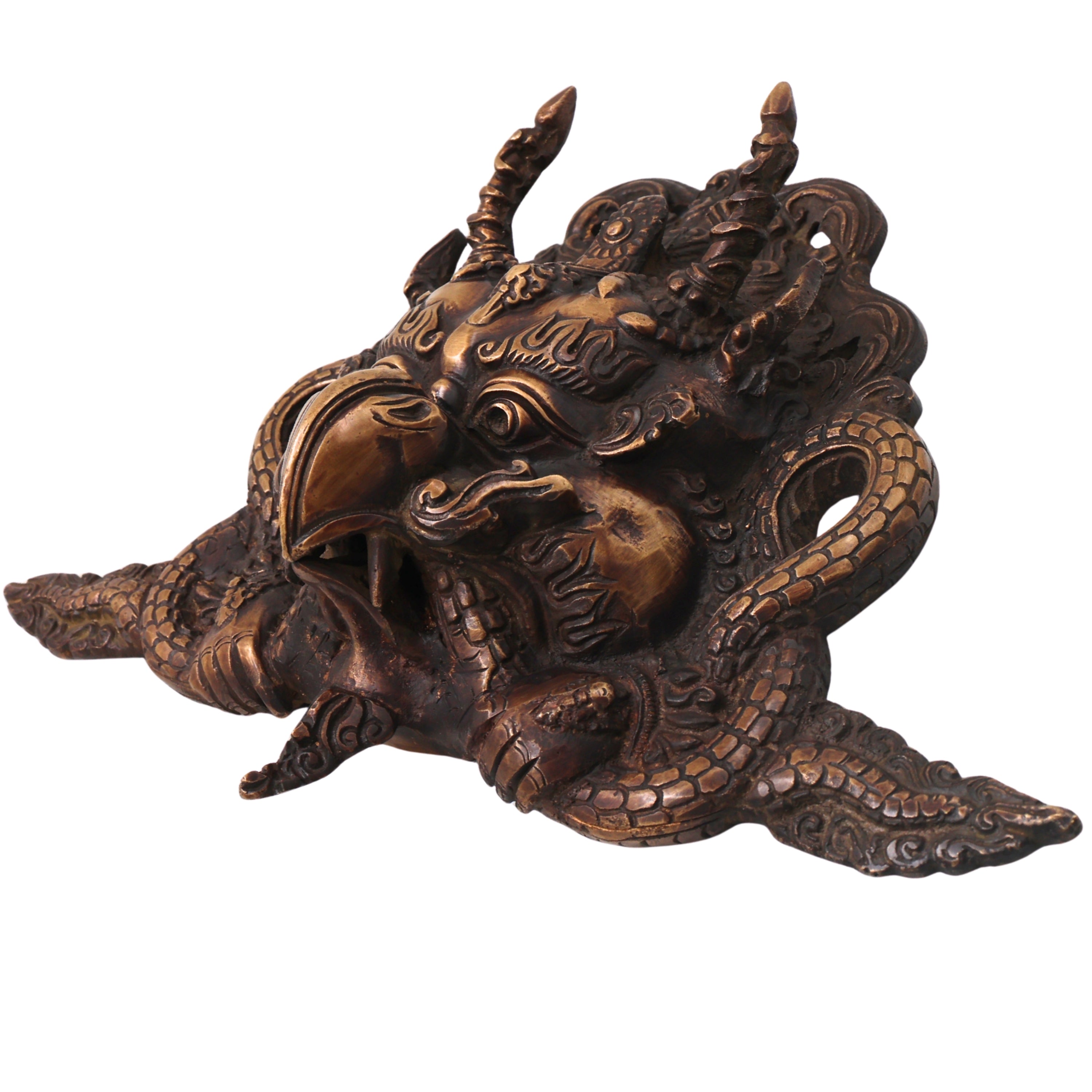 Brass Garuda Face Wall Decor,Handcrafted  Vainateya Vishnu Vahana Traditional Chola Sculpture for Gifting & Home, Gold, 7.5 Inch, 1 Piece