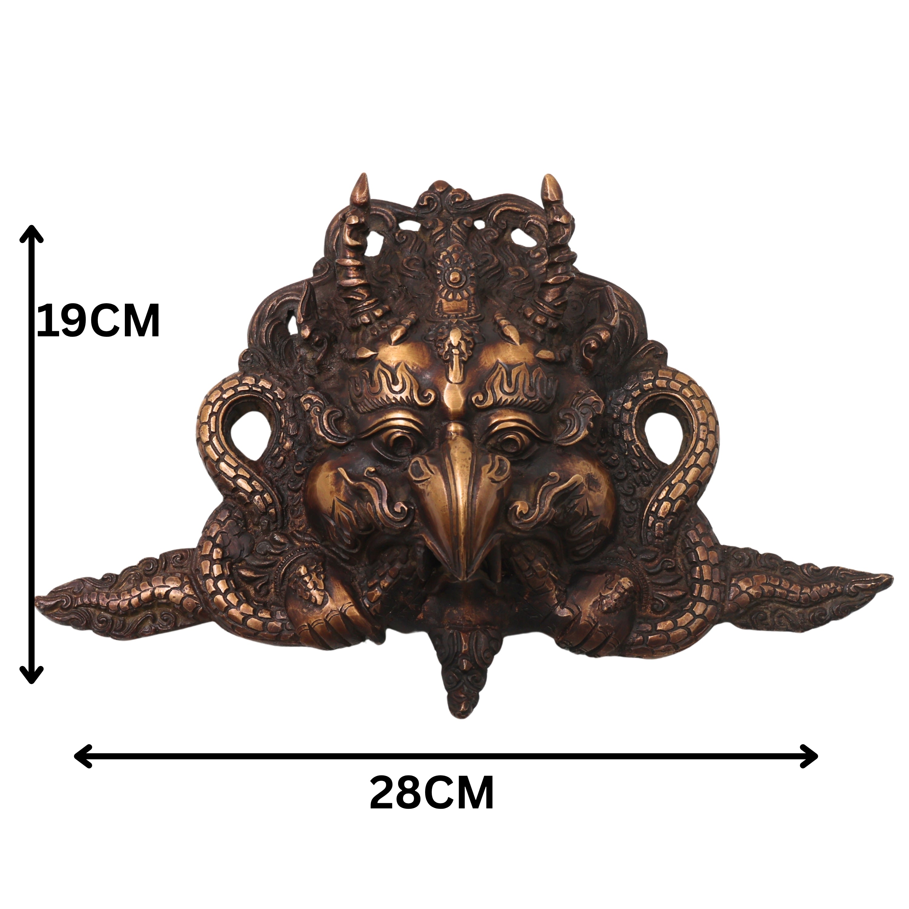 Brass Garuda Face Wall Decor,Handcrafted  Vainateya Vishnu Vahana Traditional Chola Sculpture for Gifting & Home, Gold, 7.5 Inch, 1 Piece