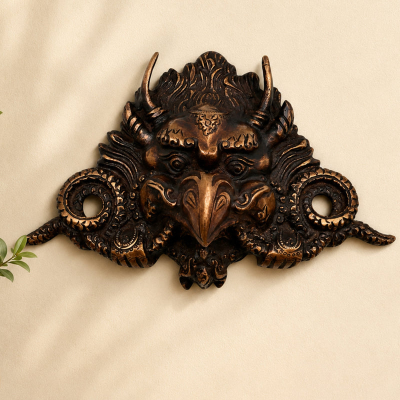 Brass Garuda Mask Wall Hanging, Vishnu Vahana Garuda Face Sculpture for Vastu, Temple, Pooja & Home Decor, Gold, 4.5 Inch, 1 Piece