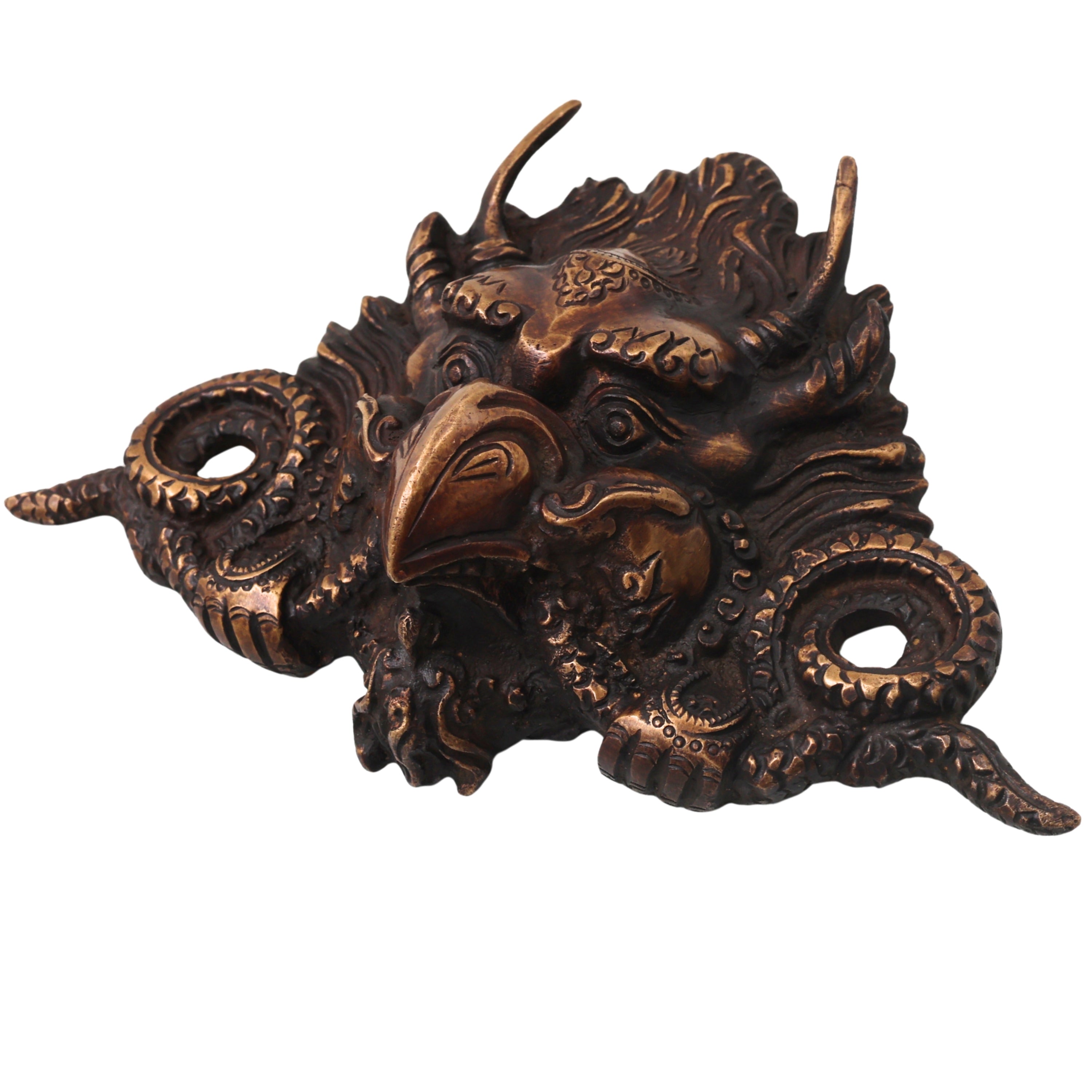 Brass Garuda Mask Wall Hanging, Vishnu Vahana Garuda Face Sculpture for Vastu, Temple, Pooja & Home Decor, Gold, 4.5 Inch, 1 Piece
