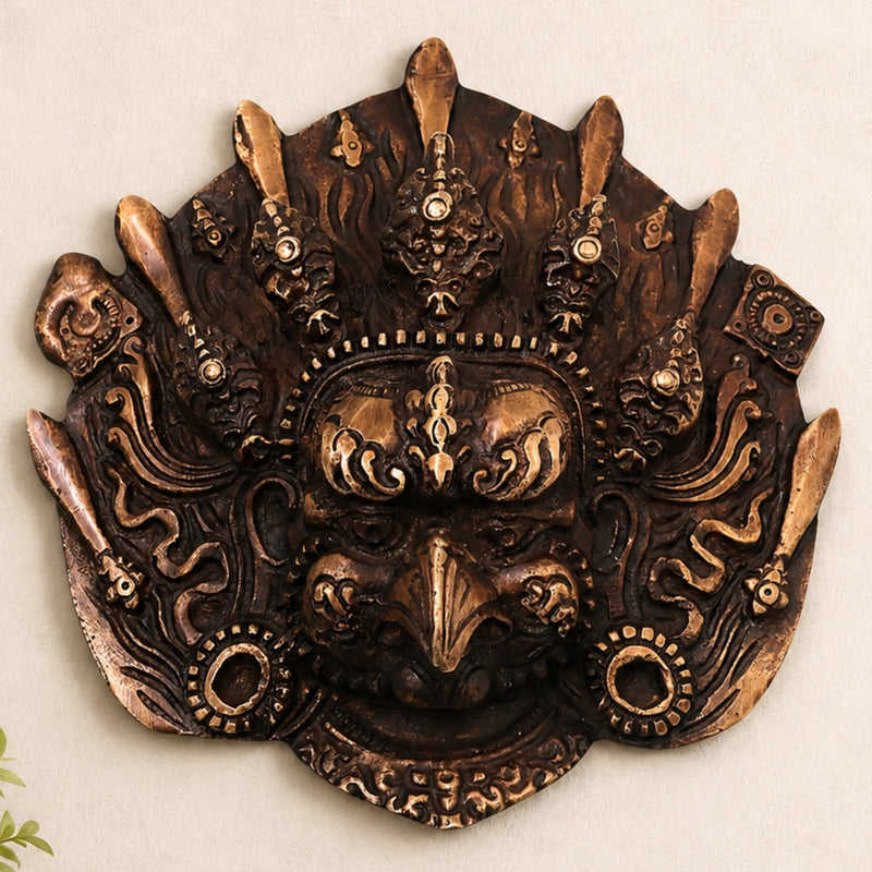 Brass Garuda Face Sculpture Wall Hanging, Vishnu Vahana Garuda Mask, Traditional Temple Decor & Spiritual Gift, Gold, 5 Inch, 1 Piece