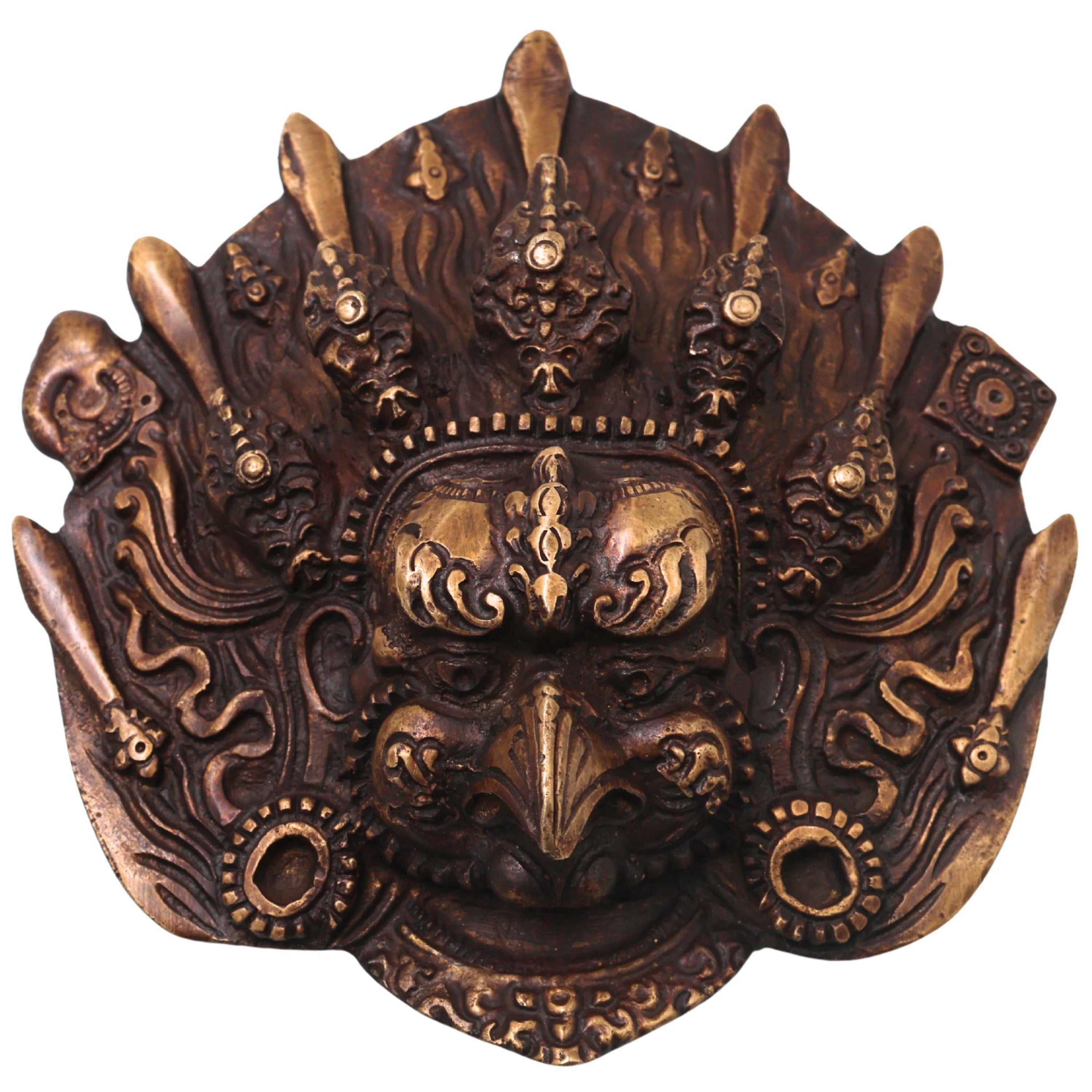 Brass Garuda Face Sculpture Wall Hanging, Vishnu Vahana Garuda Mask, Traditional Temple Decor & Spiritual Gift, Gold, 5 Inch, 1 Piece