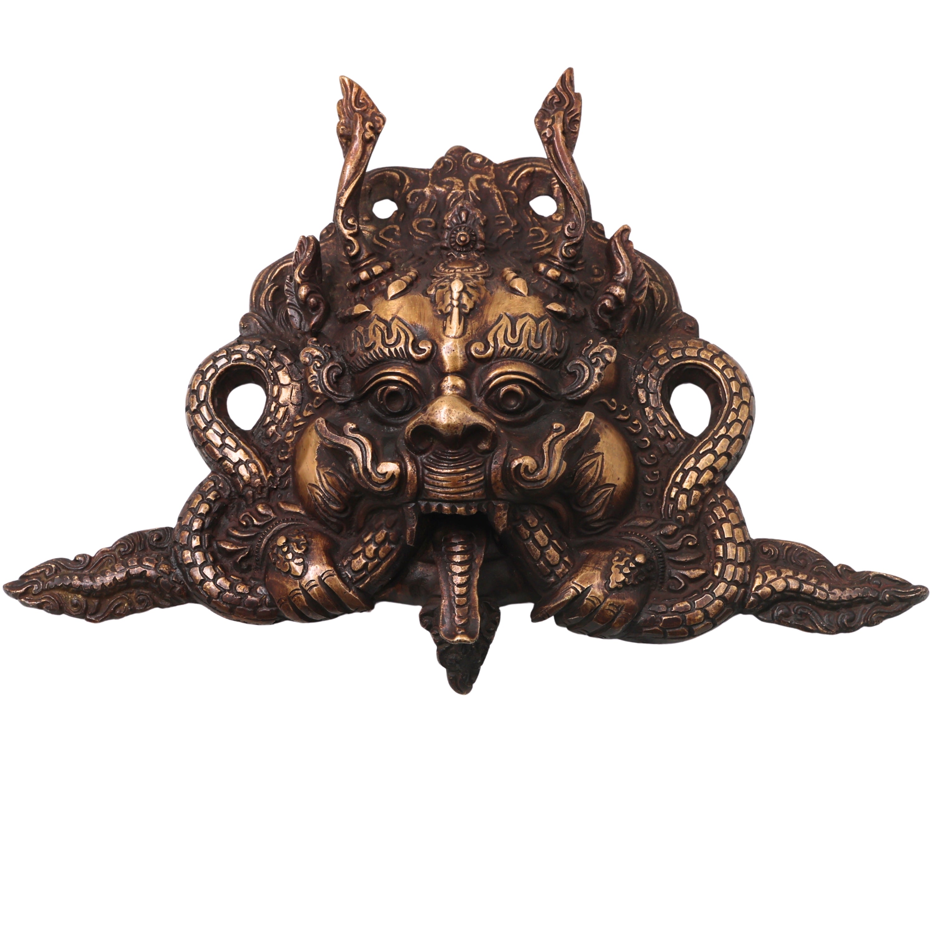 Handcrafted Brass Kaal Bhairava Face Sculpture, Traditional Bhairav Wall Hanging for Pooja, Vastu & Temple Decor, Gold, 7.5 Inch, 1 Piece