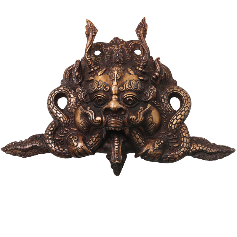 Handcrafted Brass Kaal Bhairava Face Sculpture, Traditional Bhairav Wall Hanging for Pooja, Vastu & Temple Decor, Gold, 7.5 Inch, 1 Piece