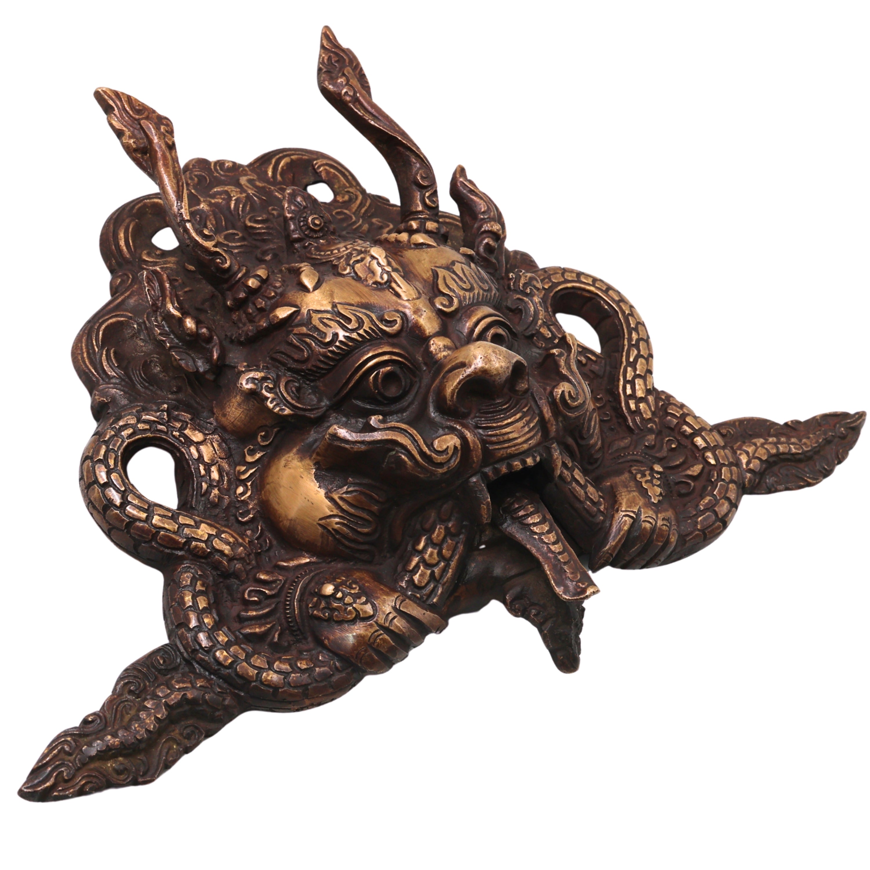 Handcrafted Brass Kaal Bhairava Face Sculpture, Traditional Bhairav Wall Hanging for Pooja, Vastu & Temple Decor, Gold, 7.5 Inch, 1 Piece