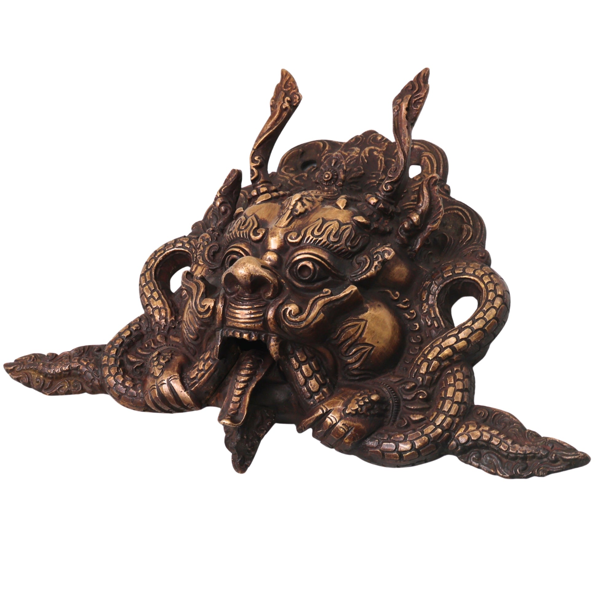 Handcrafted Brass Kaal Bhairava Face Sculpture, Traditional Bhairav Wall Hanging for Pooja, Vastu & Temple Decor, Gold, 7.5 Inch, 1 Piece